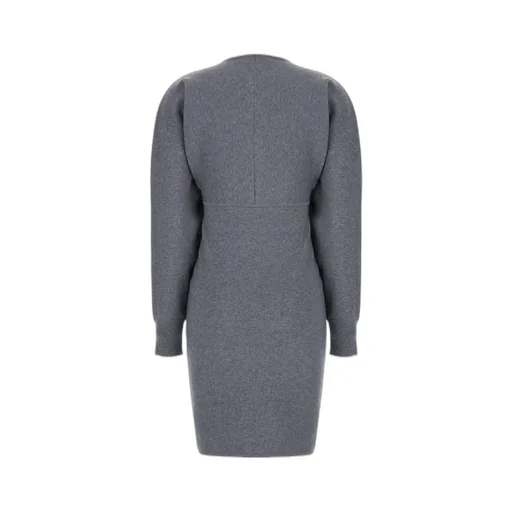 Zip Detailed Crewneck Long-Sleeved Dress