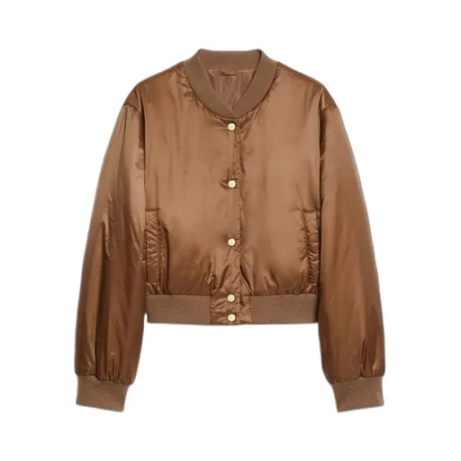 Buttoned Long-Sleeved Bomber Jacket