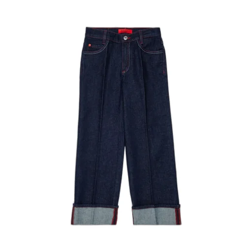 Logo Patch Turn-Up Hem Jeans