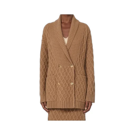 Double-Breasted Camel-Yarn Cardigan