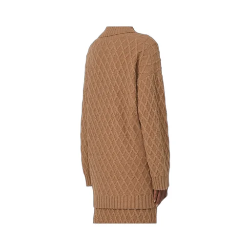 Double-Breasted Camel-Yarn Cardigan