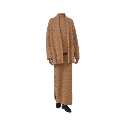 Double-Breasted Camel-Yarn Cardigan