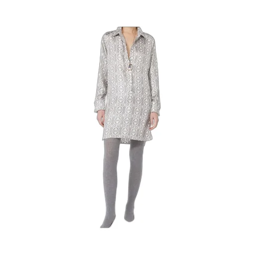 Graphic Printed Long-Sleeved Shirt Dress