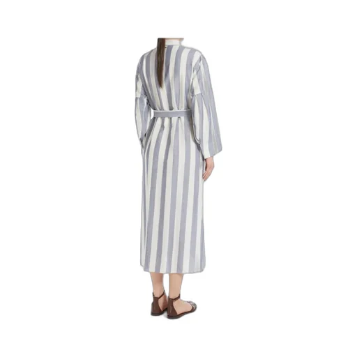Striped Belted Long-Sleeved Dress