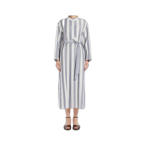 Striped Belted Long-Sleeved Dress