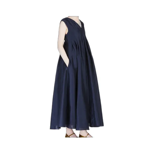 Pleated Cotton And Ramie Dress