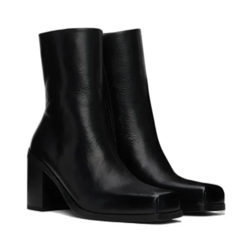 Square-Toed Zipper Short Boots