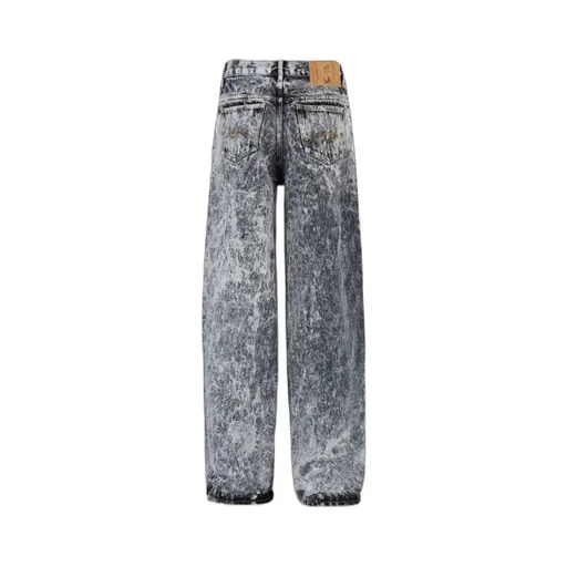 Acid-Wash Zip-Fly Straight Leg Jeans