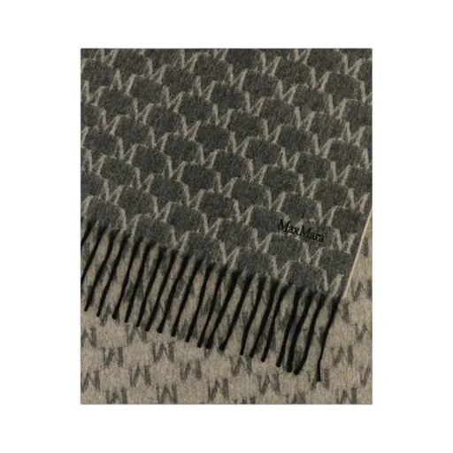 Logo Embroidered Fringed Edge Scarf