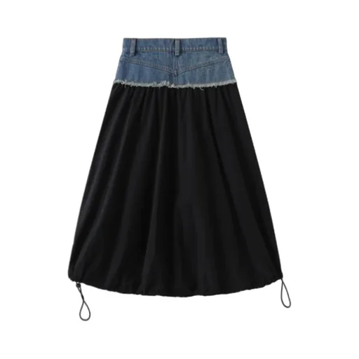 Denim Patchwork Long Skirt