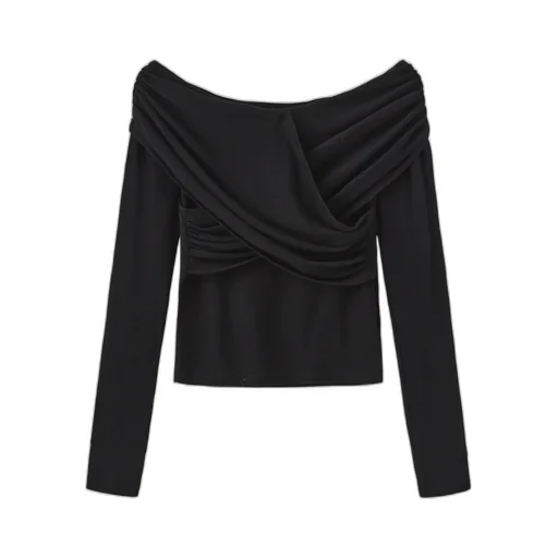 Long-Sleeved Pleated T-Shirt