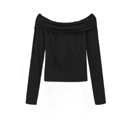 Long-Sleeved Pleated T-Shirt