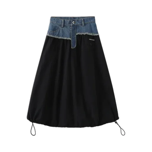 Denim Patchwork Long Skirt
