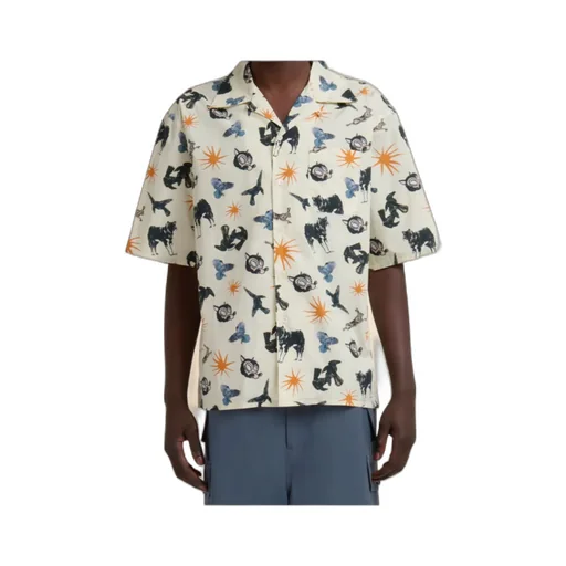Poplin Bowling Shirt With Wolves, Ravens And Doves Print