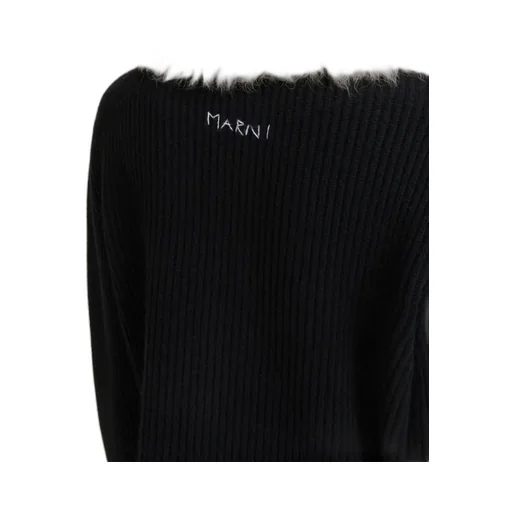 Black Wool Cardigan With Shearling Patches