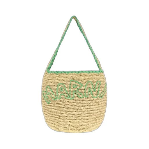 Large Logo-Embroidered Raffia Tote Bag