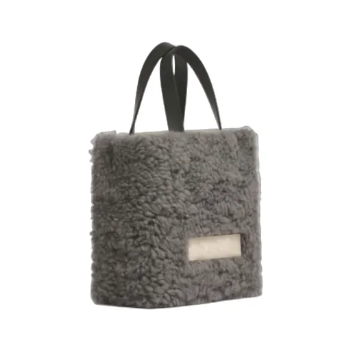 Logo Detailed Shearling Tote Bag