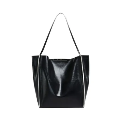 Black Leather Cresta N/S Tote Bag