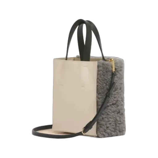 Logo Detailed Shearling Tote Bag