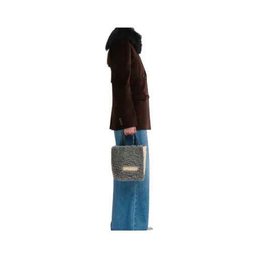 Logo Detailed Shearling Tote Bag