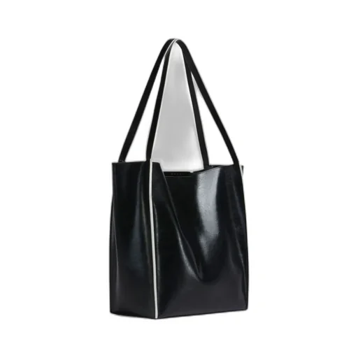 Black Leather Cresta N/S Tote Bag