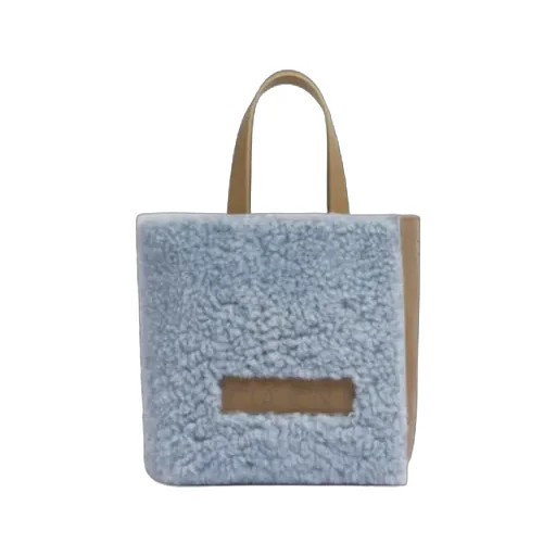 Logo Detailed Shearling Tote Bag