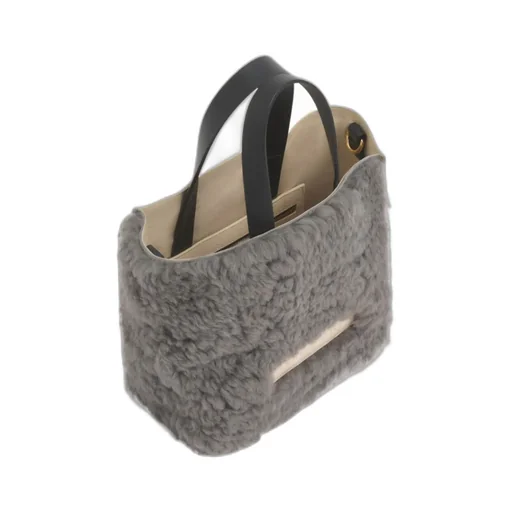 Logo Detailed Shearling Tote Bag