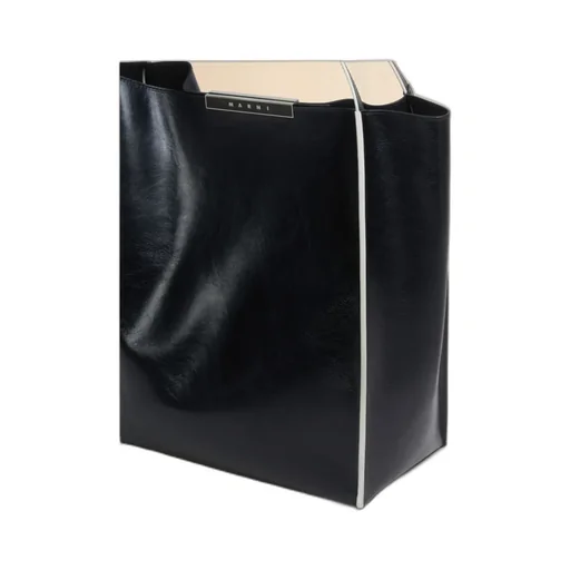Black Leather Cresta N/S Tote Bag