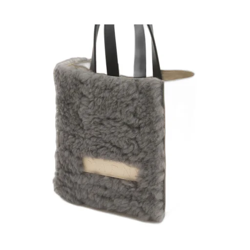 Logo Detailed Shearling Tote Bag