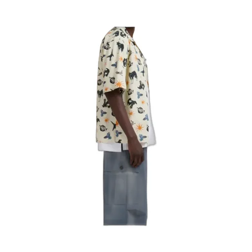 Poplin Bowling Shirt With Wolves, Ravens And Doves Print