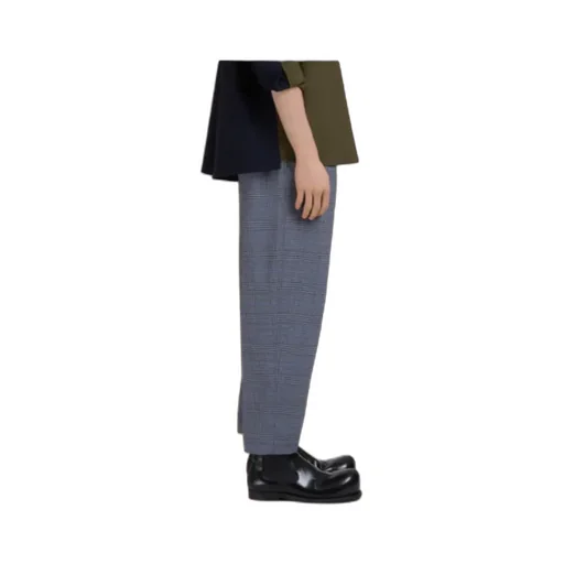 Checked Wool Trousers With Drawstring Waist
