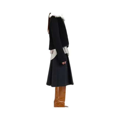 Black Wool Cardigan With Shearling Patches