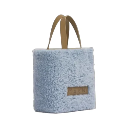 Logo Detailed Shearling Tote Bag