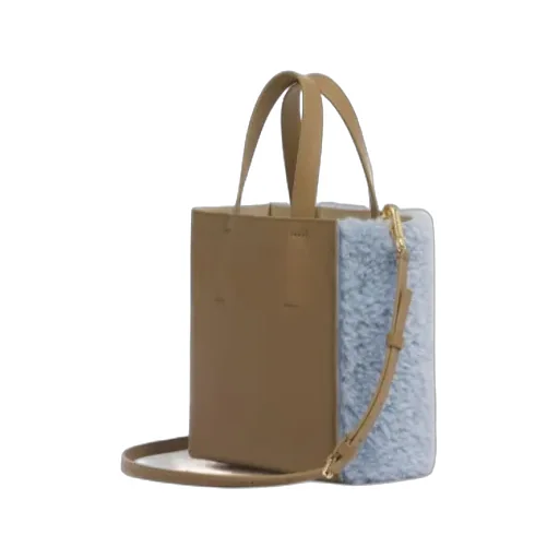 Logo Detailed Shearling Tote Bag