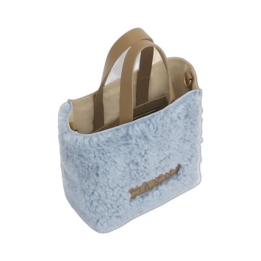 Logo Detailed Shearling Tote Bag