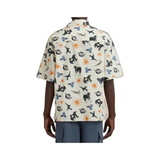 Poplin Bowling Shirt With Wolves, Ravens And Doves Print