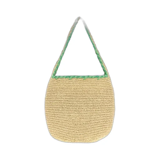 Large Logo-Embroidered Raffia Tote Bag