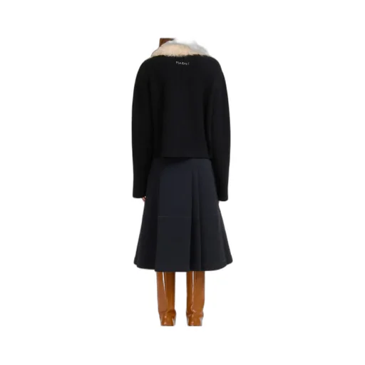 Black Wool Cardigan With Shearling Patches
