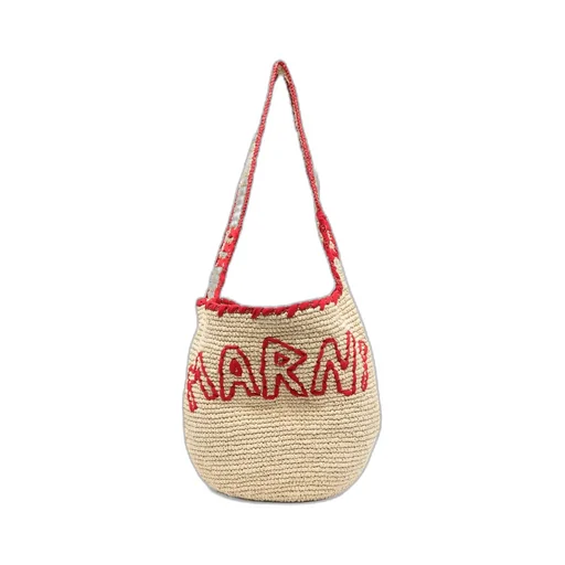 Logo Embroidered Woven Shoulder Bag