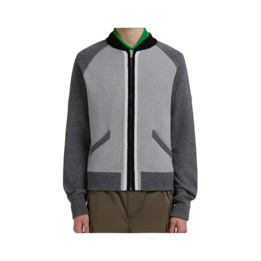 Grey Wool Cardigan With Bomber Neck