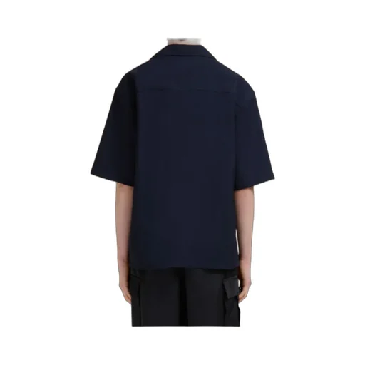Deep Blue Tropical Wool Bowling Shirt With Marni Mending