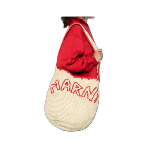 Logo Embroidered Woven Shoulder Bag