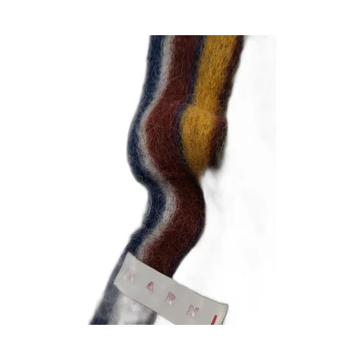 Logo Patch Striped Knit Fringed Scarf