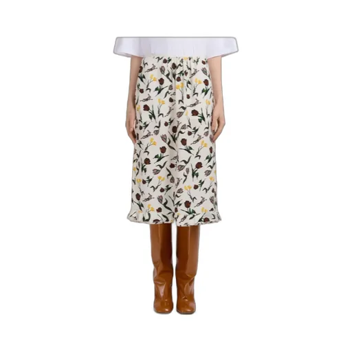 Tulips And Hares Print Satin Midi Skirt