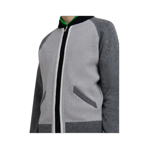 Grey Wool Cardigan With Bomber Neck