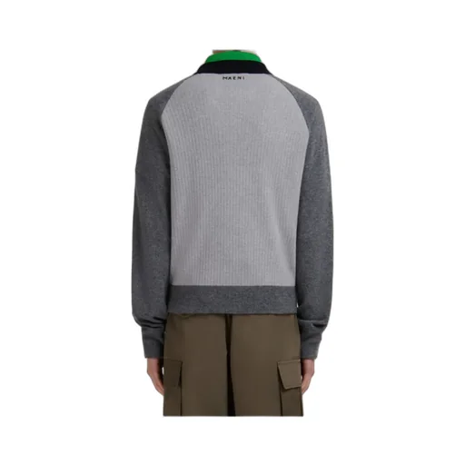 Grey Wool Cardigan With Bomber Neck