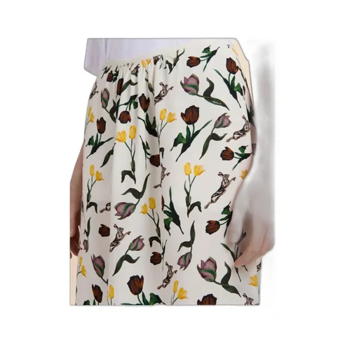 Tulips And Hares Print Satin Midi Skirt