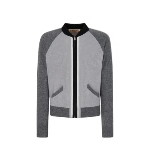 Grey Wool Cardigan With Bomber Neck