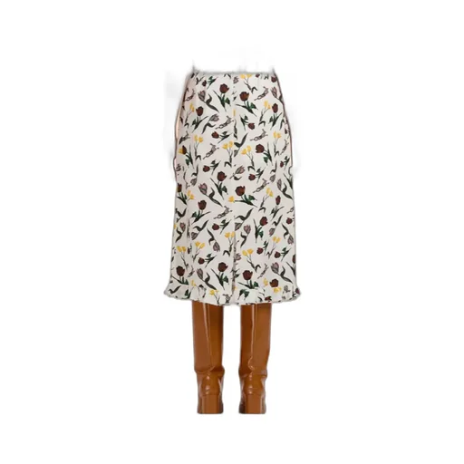 Tulips And Hares Print Satin Midi Skirt
