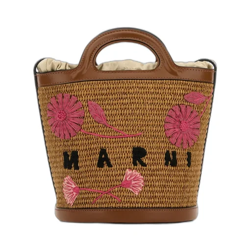 Small Tropicalia Flower-Embroidered Bucket Bag